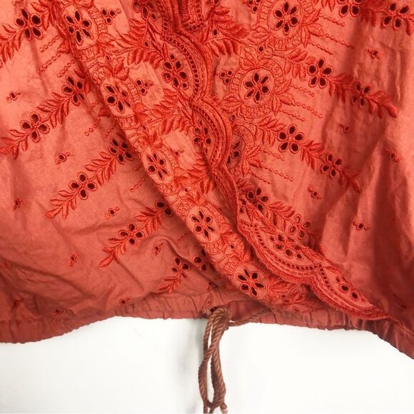 HOUSE OF HARLOW 1960 | Deep Orange Eyelet Lace Wrap Top Drawstring Women’s XS - Picture 4 of 8